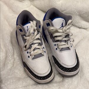 Kids White and Blue Sneakers Nike Air Jordan Retro 3